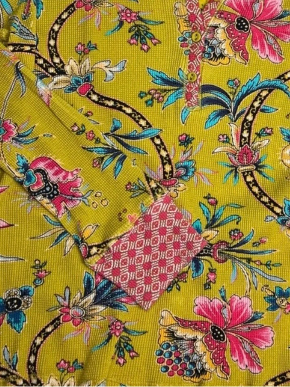 SUNDANCE Top Cotton Paisley Colorful
Waffle Yellow Blue Pink Black Size Medium - Picture 6 of 9
